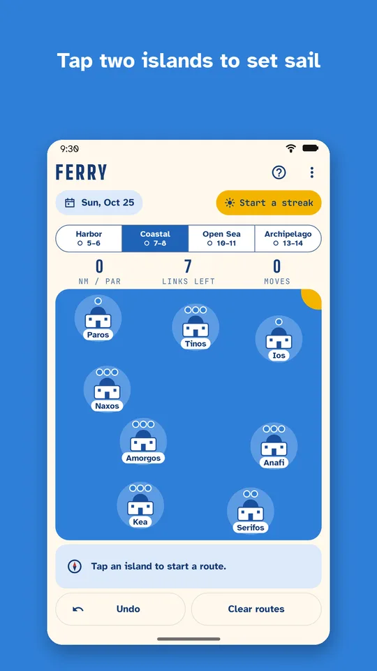 Today's map: tap two islands to set sail