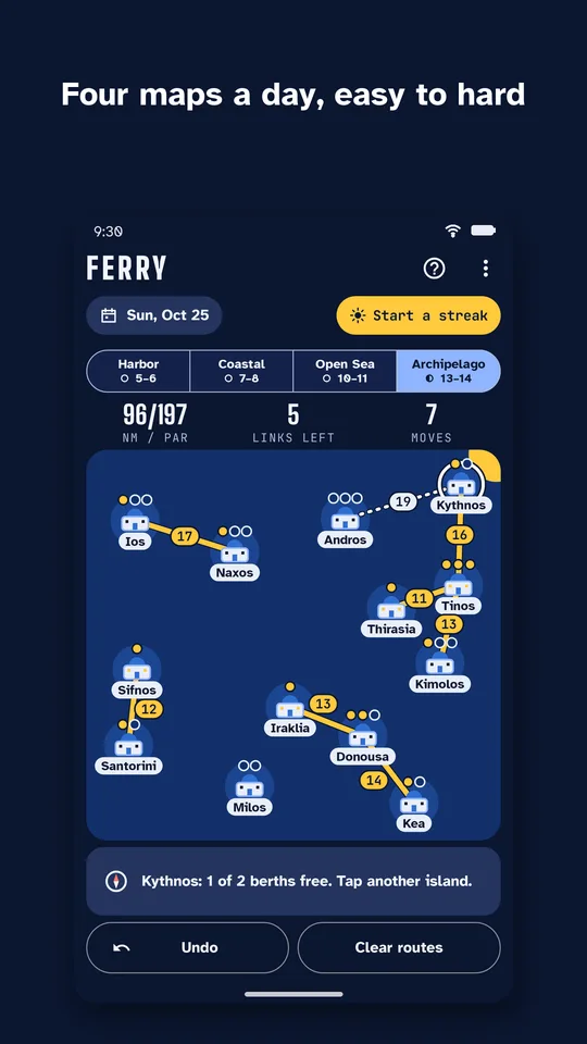 Four levels from Harbor to Archipelago, in dark mode